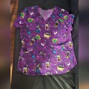 Purple Nightmare Before Christmas Themed Scrub Top